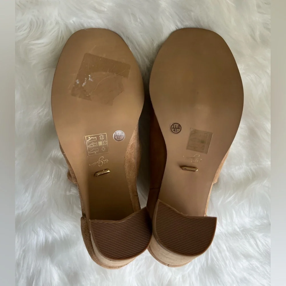 🆕42 Gold Women's Natural/Beige Suede Open Toe Booties Size 11